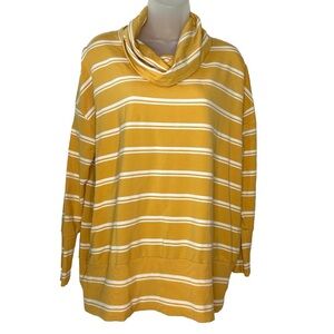 GARNET HILL Sz S Mustard Yellow White Stripe Oversized Cowl Neck‎ Knit Tunic Top